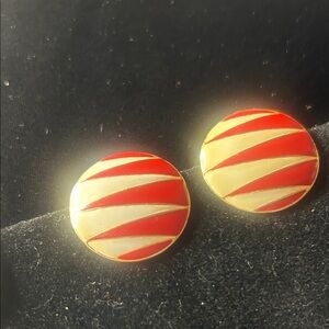Vintage Elegant Red and Cream Clipon Earrings #2162